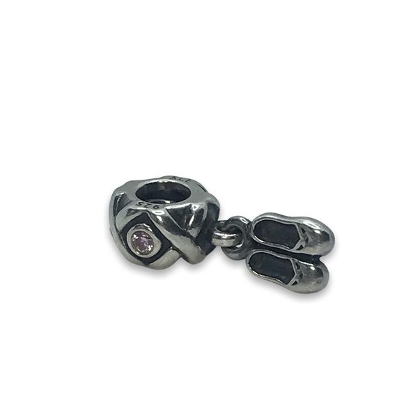 Pandora Ballerina Ballet Dancer Slippers Pink CZ Dangle Charm Style #790520PCZ - Picture 3 of 3